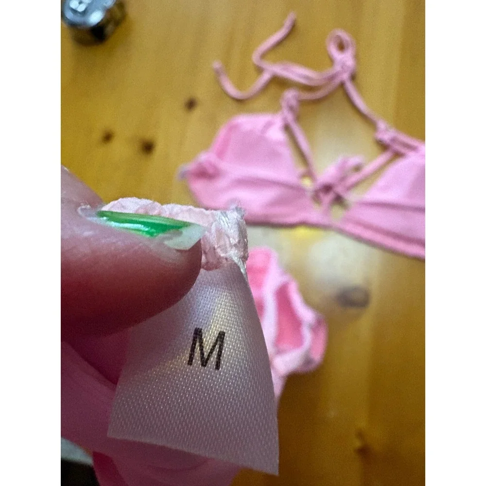 SHENHE Womens Brazilian Thong Bikini Set Triangle Halter Pink Swimsuit Size M